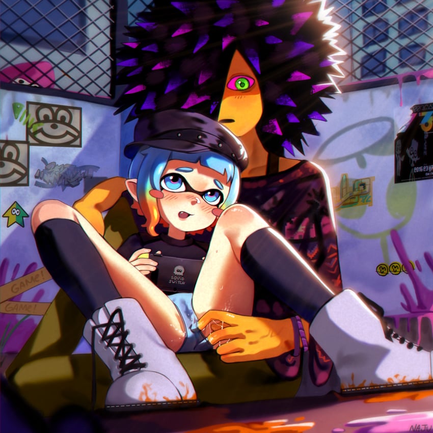 inkling player character, inkling girl, and spyke (splatoon) drawn by najucaju_naju