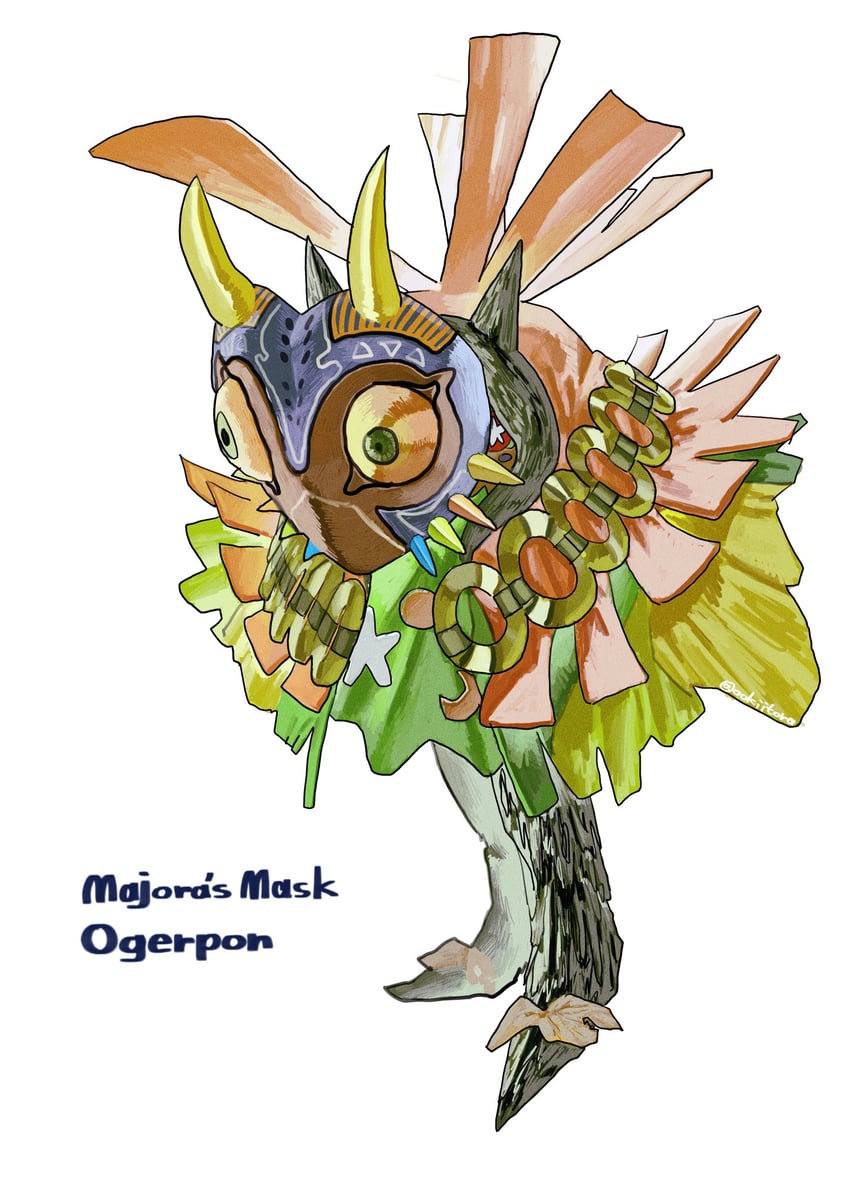 ogerpon, majora, and skull kid (pokemon and 2 more) drawn by ookiitora128706