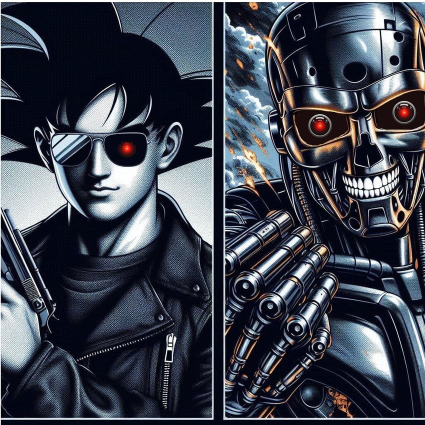 son goku and t-800 (dragon ball and 1 more)