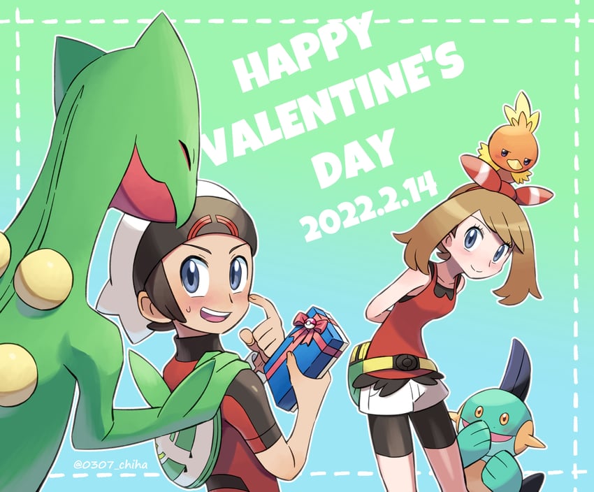 may, brendan, torchic, sceptile, and marshtomp (pokemon and 1 more) drawn by chiha_bobobo