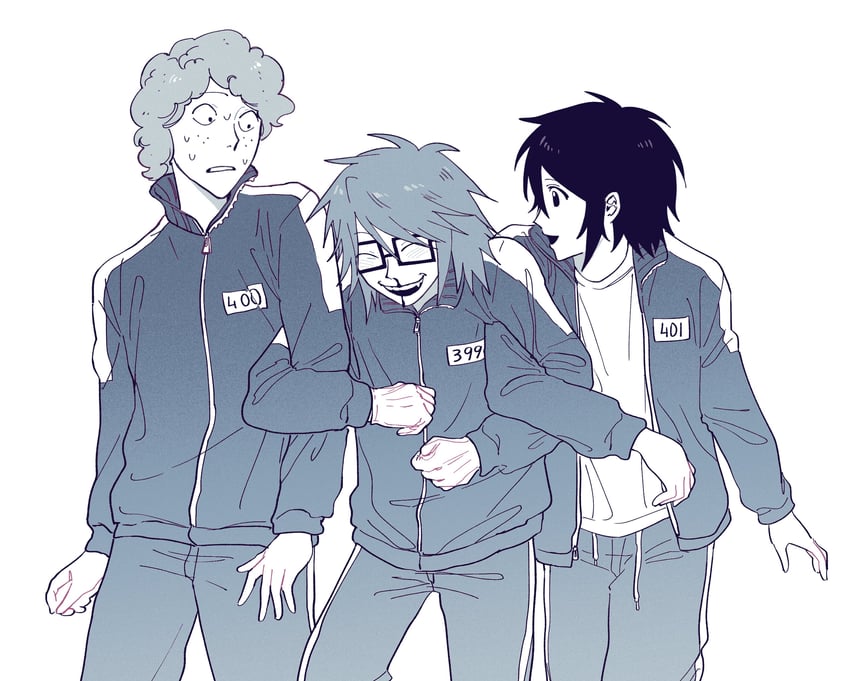 randal ivory, tsukada satoru, and sebastian de tomato smith chicken legs (randal's friends and 1 more) drawn by 97ttwwaazz