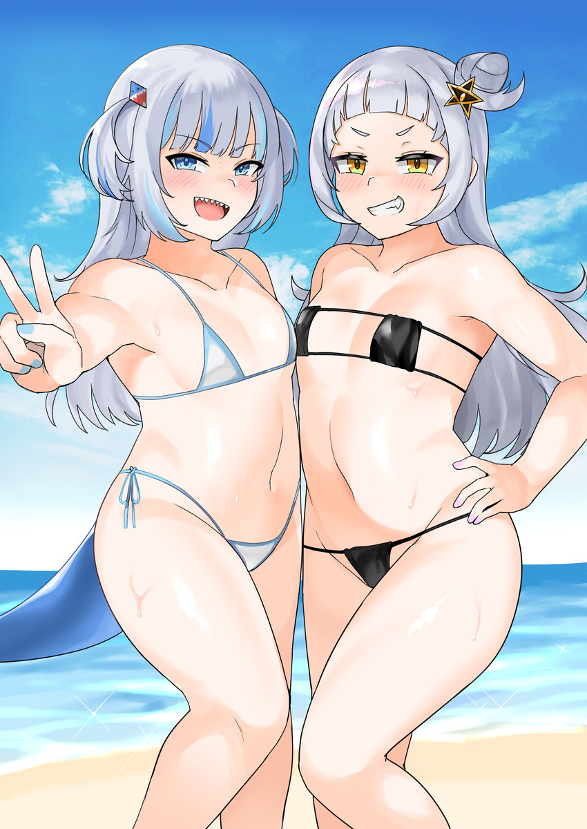gawr gura and murasaki shion (hololive and 1 more) drawn by fuzidog