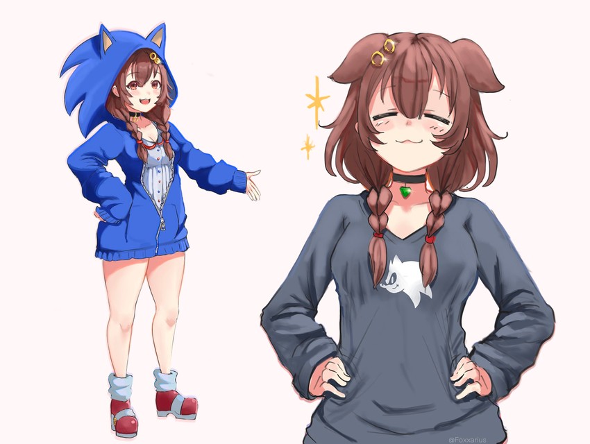 inugami korone and sonic the hedgehog (hololive and 1 more) drawn by foxxarius
