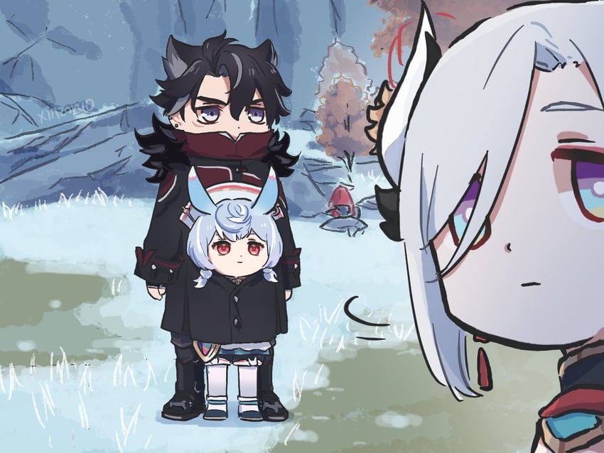 shenhe, wriothesley, and sigewinne (genshin impact) drawn by xinzoruo
