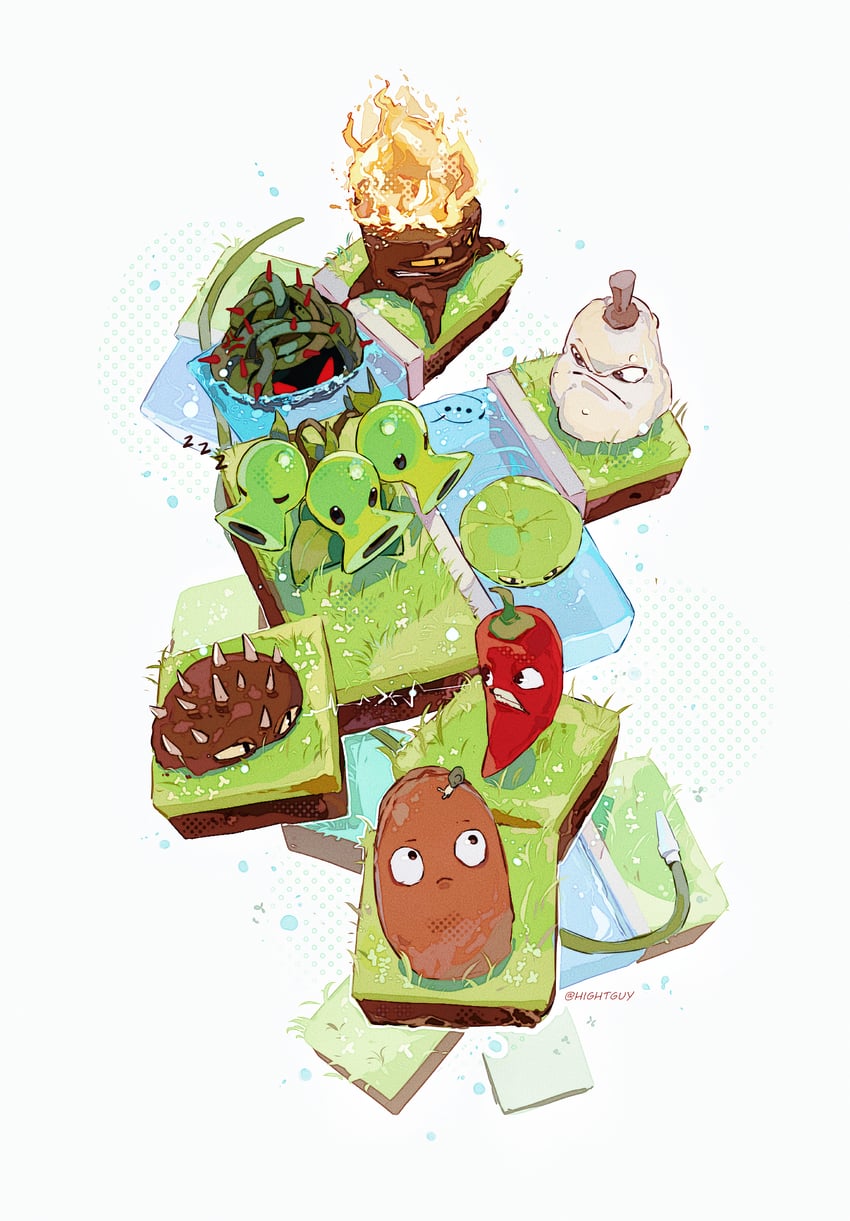 lily pad, tangle kelp, tall-nut, squash, torchwood, and 4 more (plants vs. zombies) drawn by hightguy