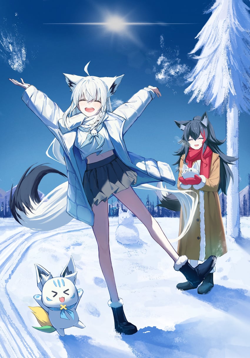 shirakami fubuki, ookami mio, sukonbu, and miofa (hololive) drawn by ru_airasuto