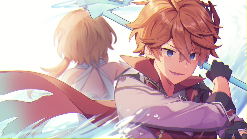 lumine and tartaglia (genshin impact) drawn by shirase_(shirose)