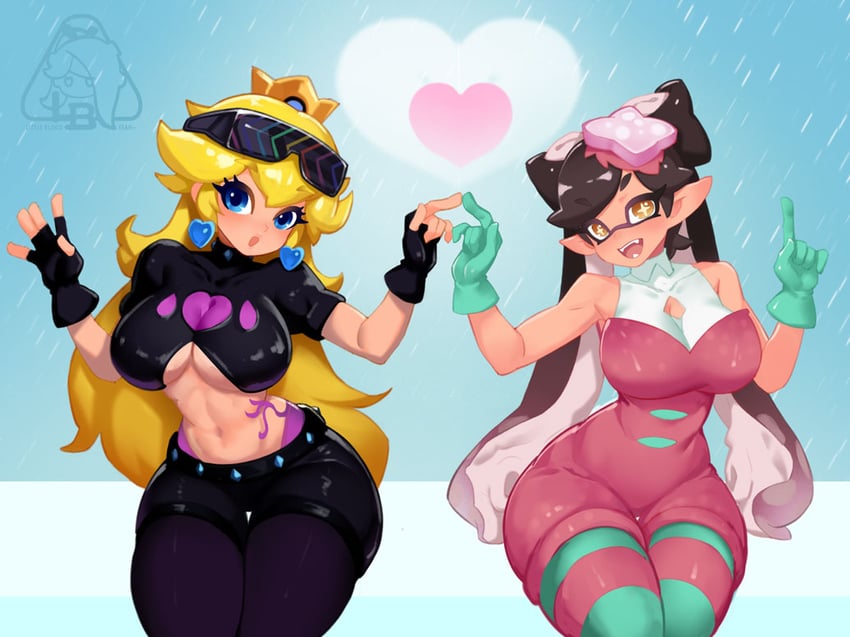 princess peach and callie (splatoon and 2 more) drawn by little123blood