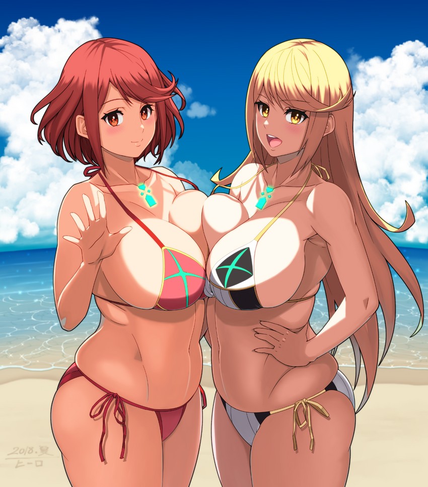 pyra and mythra (xenoblade chronicles and 1 more) drawn by hero_(do-belman)