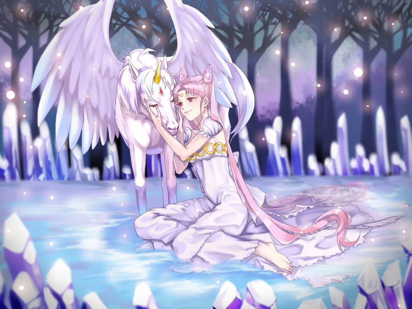 chibi usa, small lady serenity, helios, and pegasus (bishoujo senshi sailor moon and 1 more) drawn by aruze