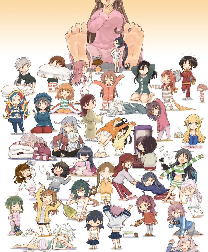 hibiki, inazuma, ushio, yamato, yukikaze, and 39 more (kantai collection) drawn by saiguchi_otoufu