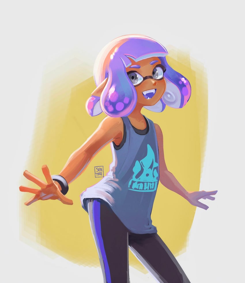 inkling player character and inkling girl (splatoon) drawn by seatha