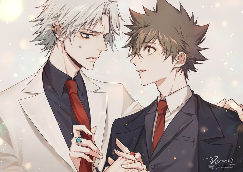 sawada tsunayoshi and gokudera hayato (katekyo hitman reborn!) drawn by ru_(famia)