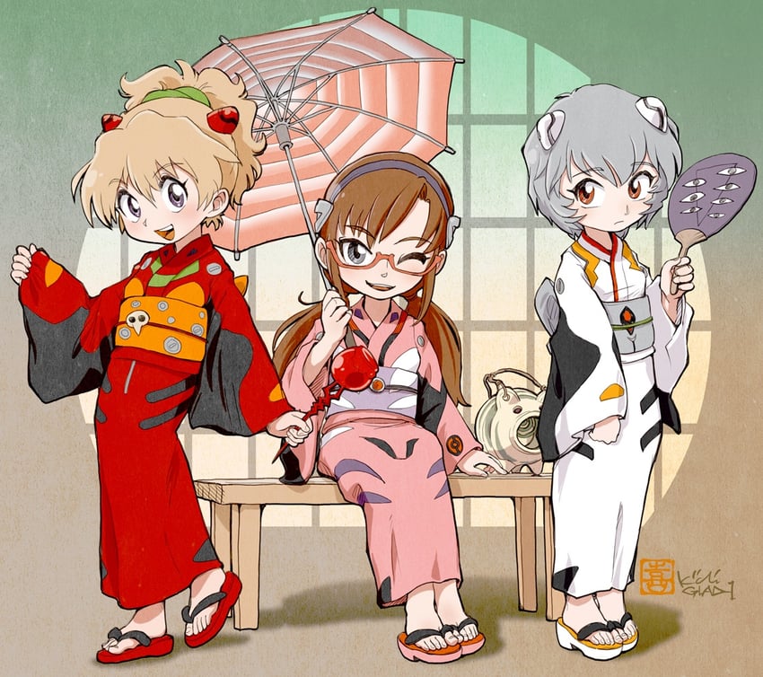 souryuu asuka langley, ayanami rei, makinami mari illustrious, and seele (neon genesis evangelion) drawn by kiichi