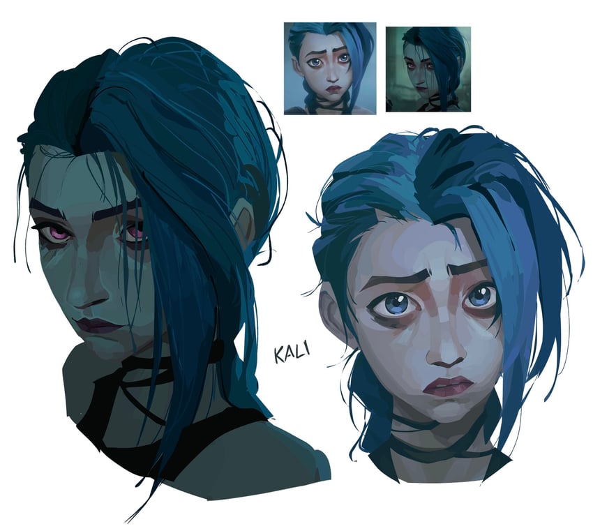 jinx and arcane jinx (league of legends and 1 more) drawn by kaligraphy