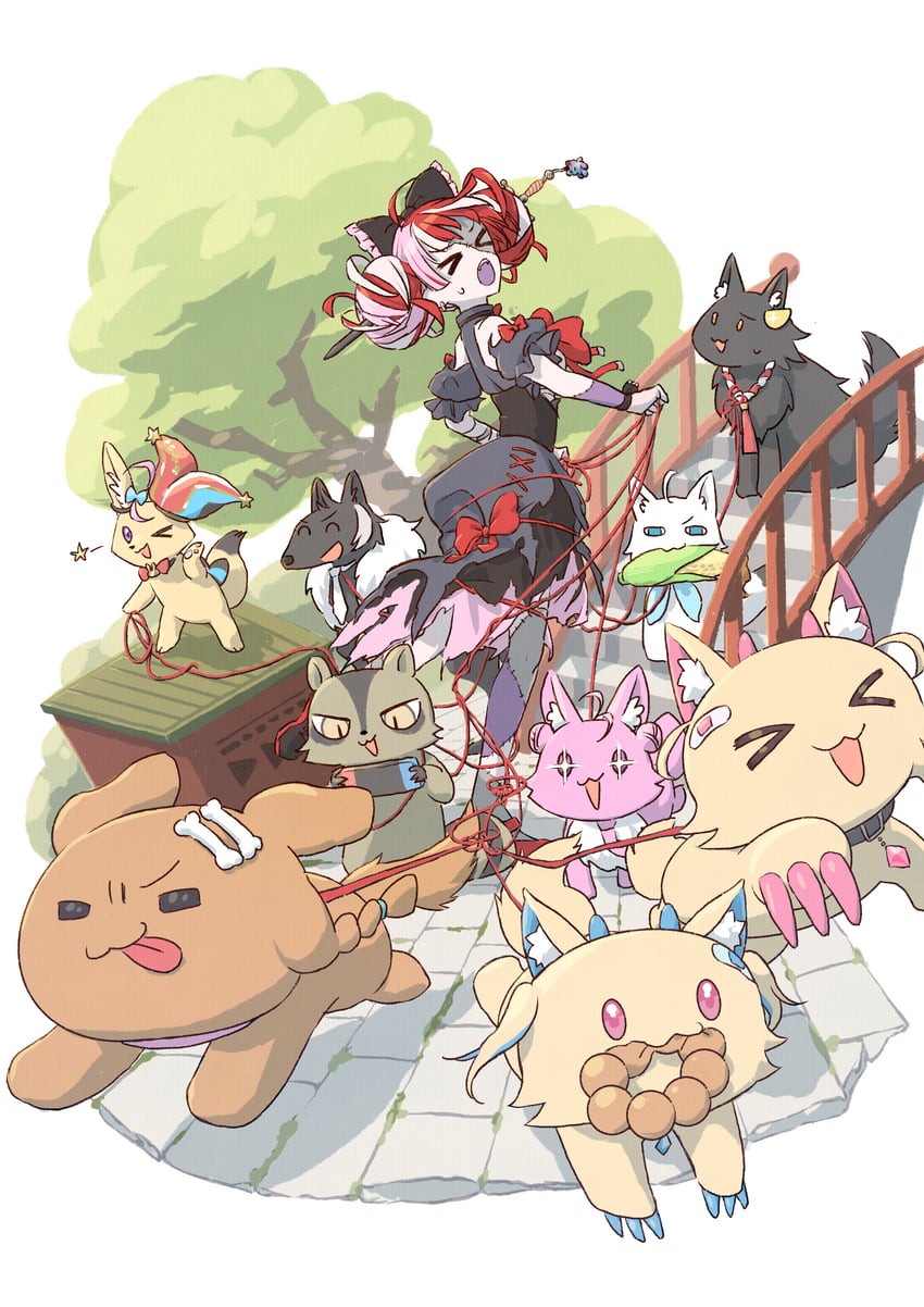 shirakami fubuki, ookami mio, inugami korone, fuwawa abyssgard, mococo abyssgard, and 5 more (hololive and 3 more) drawn by ksya3