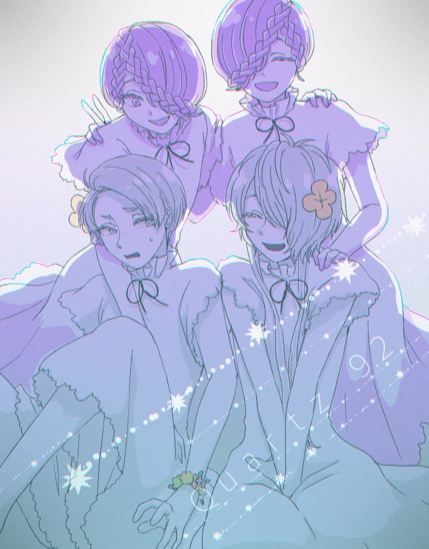 cairngorm, ghost quartz, and amethyst (houseki no kuni) drawn by yagi_hara