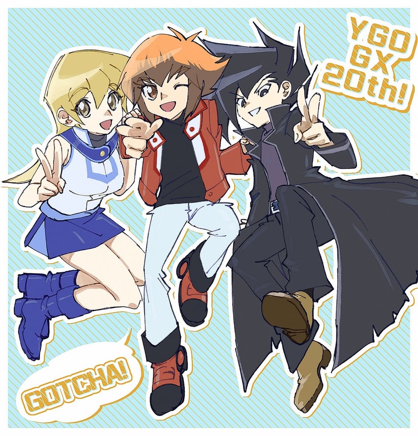 yuki judai, tenjouin asuka, and manjoume jun (yu-gi-oh! and 1 more) drawn by tobali_c
