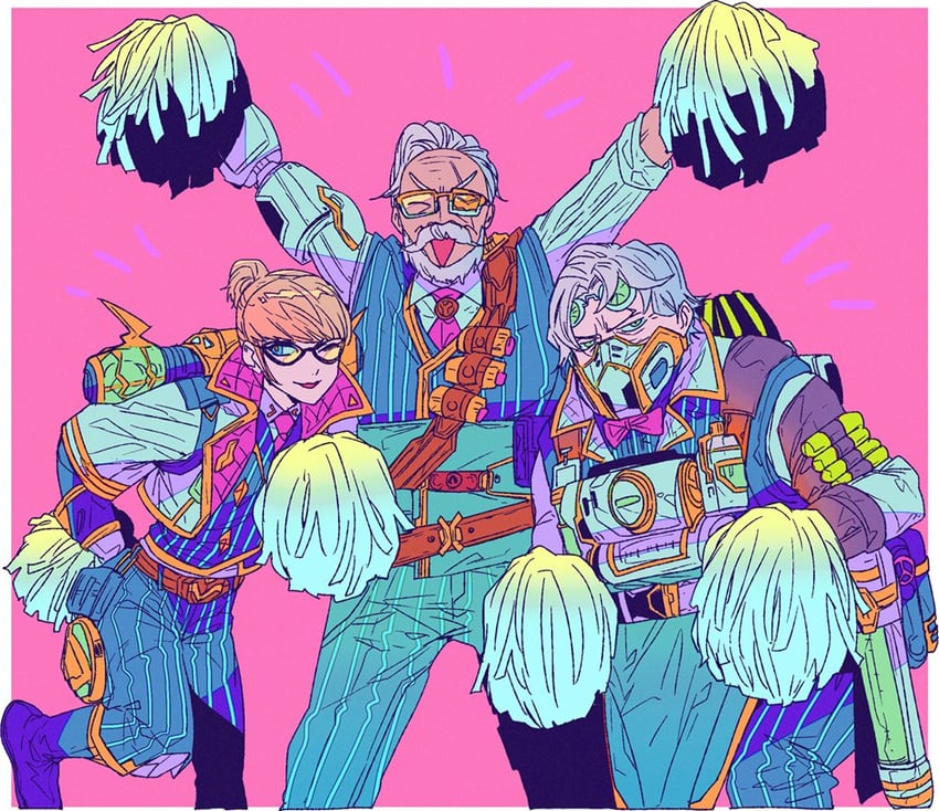 wattson, caustic, fuse, professor paquette wattson, professor fitzroy fuse, and 1 more (apex legends) drawn by mizu_cx