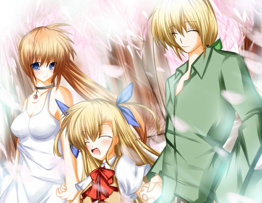 takamachi nanoha, vivio, and yuuno scrya (lyrical nanoha and 1 more) drawn by tabuchi_(tabuchisanchi)