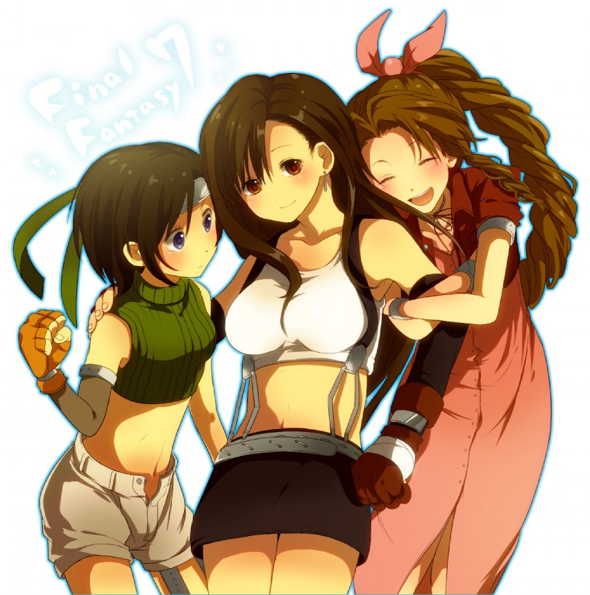 tifa lockhart, aerith gainsborough, and yuffie kisaragi (final fantasy and 1 more) drawn by hiyo_kiki