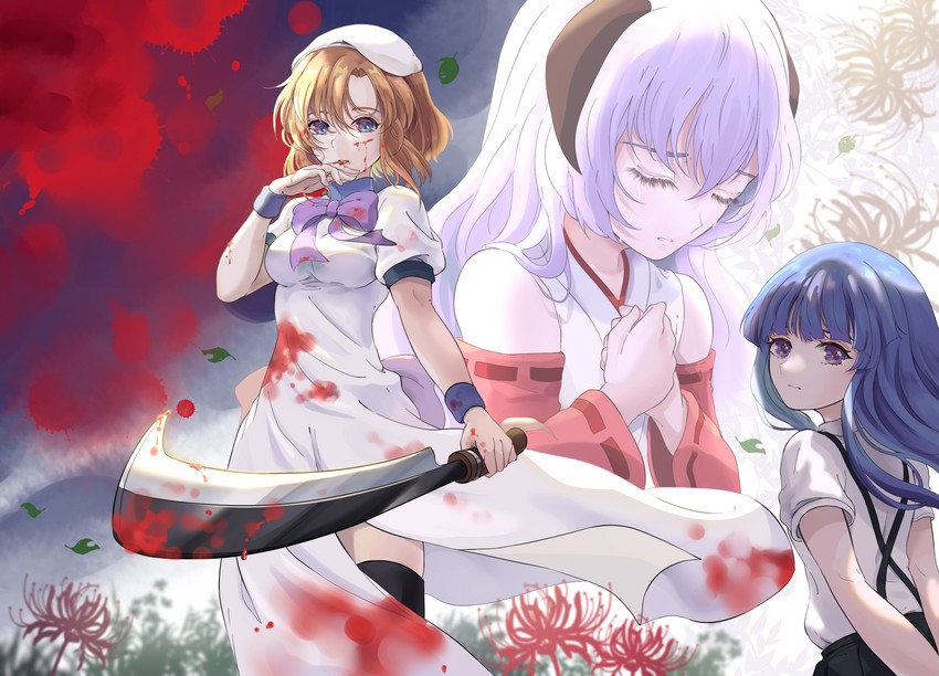 furude rika, ryuuguu rena, and hanyuu (higurashi no naku koro ni) drawn by yongyue46