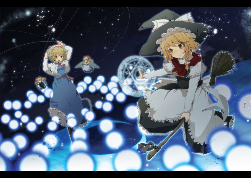 kirisame marisa, alice margatroid, and shanghai doll (touhou and 1 more) drawn by aoi_(annbi)