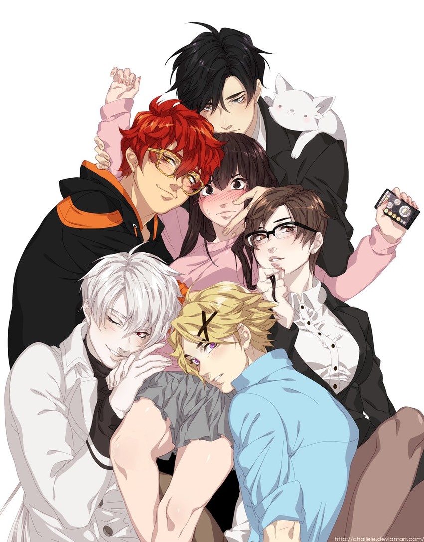 protagonist, zen, 707, kang jaehee, han jumin, and 1 more (susanghan messenger) drawn by challele