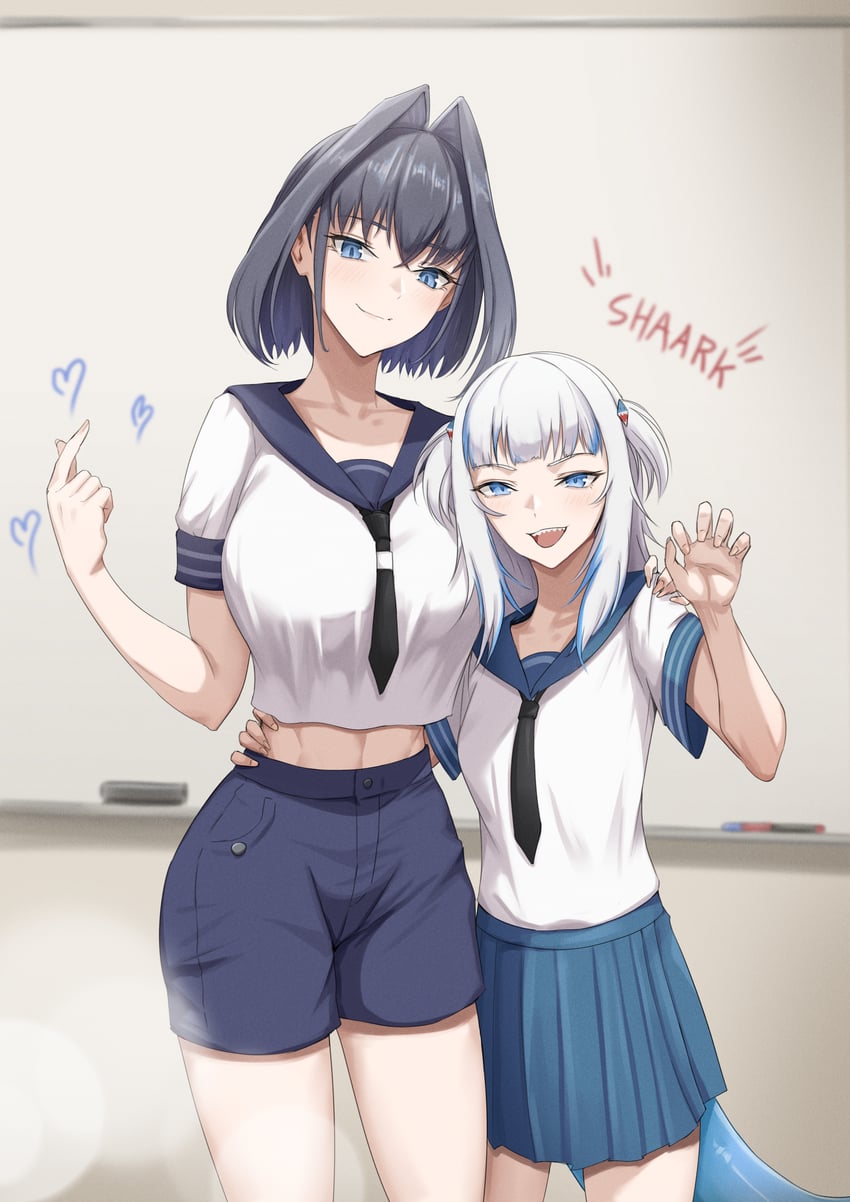 gawr gura and ouro kronii (hololive and 1 more) drawn by zenya