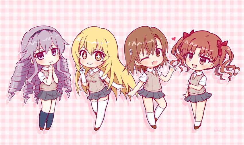 misaka mikoto, shirai kuroko, shokuhou misaki, and hokaze junko (toaru majutsu no index and 2 more) drawn by linlica