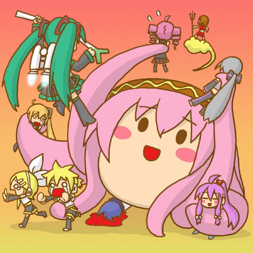 hatsune miku, kagamine rin, kagamine len, megurine luka, kasane teto, and 6 more (vocaloid and 1 more) drawn by hitotose_rin