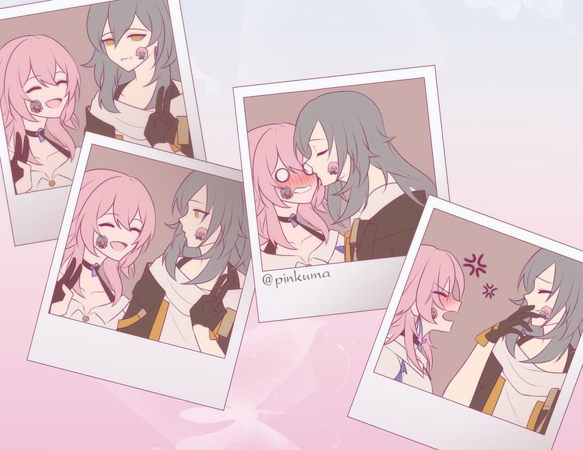 trailblazer, stelle, and march 7th (honkai and 1 more) drawn by pinkuma