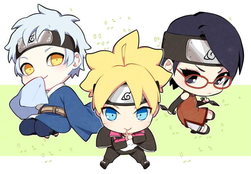 uchiha sarada, uzumaki boruto, and mitsuki (naruto and 1 more) drawn by nipye