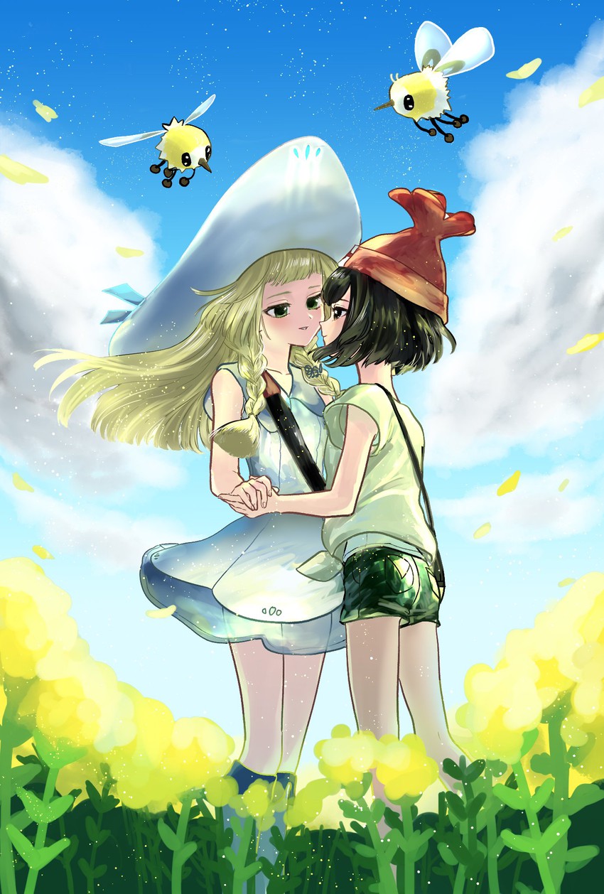 lillie, selene, and cutiefly (pokemon and 1 more) drawn by minapo
