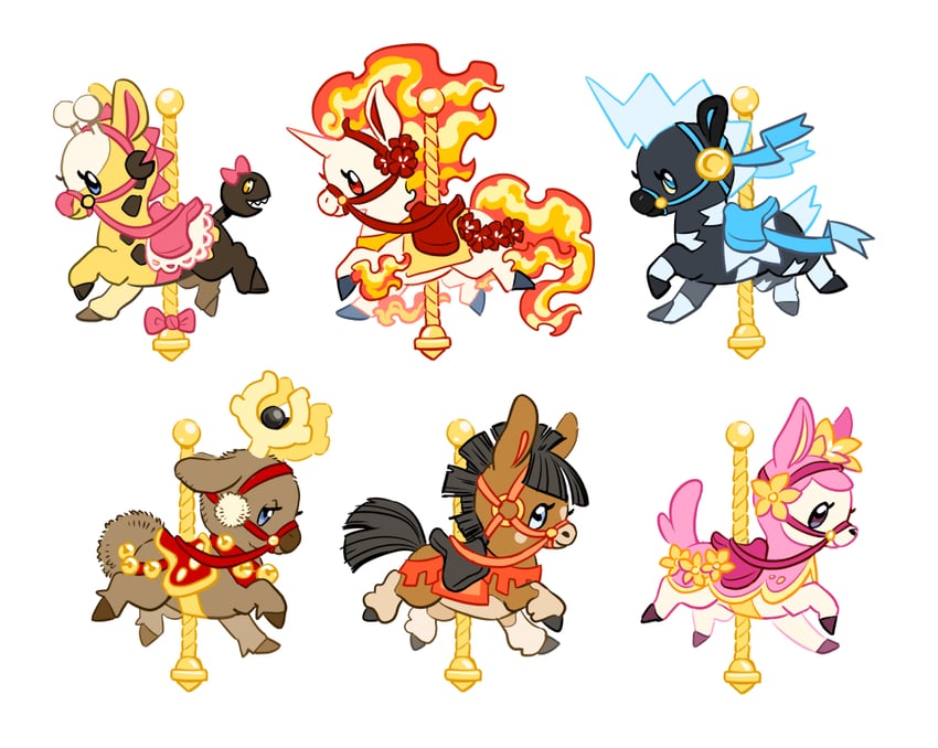 rapidash, deerling, girafarig, blitzle, stantler, and 1 more (pokemon) drawn by mamath