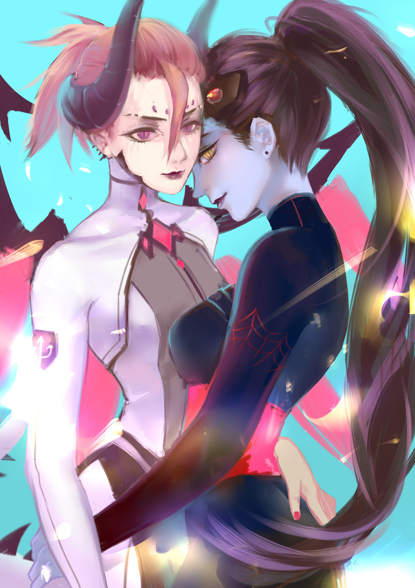 mercy, widowmaker, imp mercy, and noire widowmaker (overwatch and 1 more) drawn by daoxuan