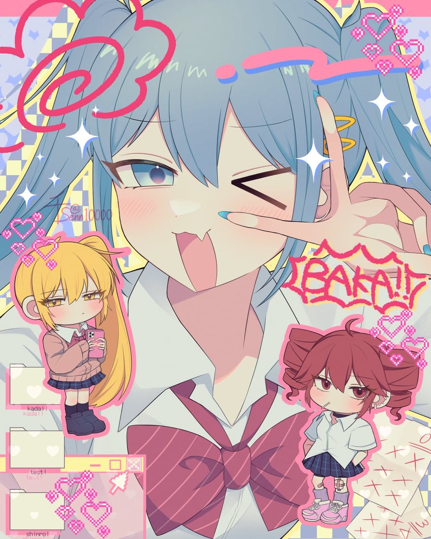 hatsune miku, kasane teto, and akita neru (vocaloid and 2 more) drawn by senn10000