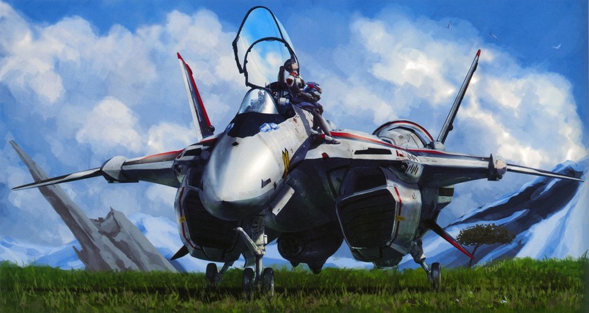 saotome alto, vf-25, and ex-gear (macross and 1 more) drawn by tenjin_hidetaka