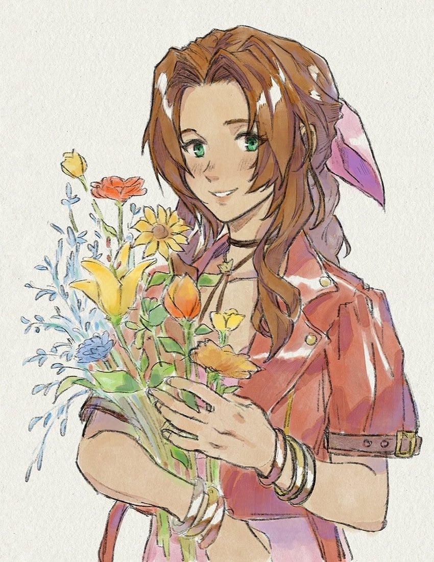 aerith gainsborough (final fantasy and 2 more) drawn by ff7_ree