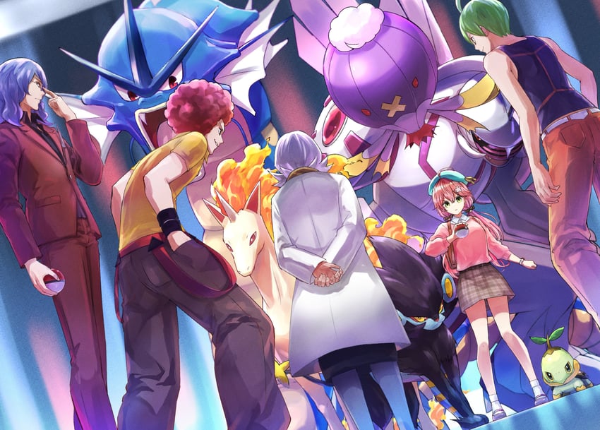 sakura miko, dawn, turtwig, gyarados, luxray, and 7 more (pokemon and 2 more) drawn by yuu201023