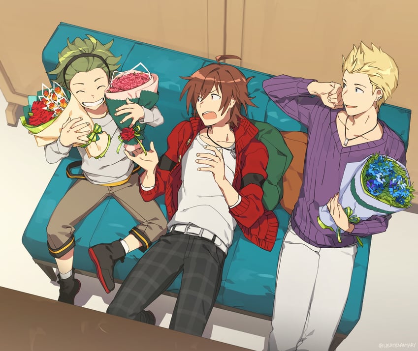 amagase touma, mitarai shouta, and ijuuin hokuto (idolmaster and 1 more) drawn by lieutenantary