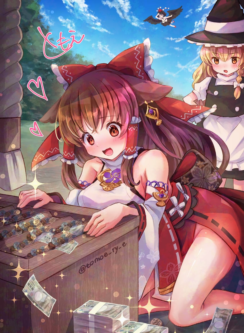 hakurei reimu, kirisame marisa, shameimaru aya, and yae miko (touhou and 1 more) drawn by tomoe_(pixiv_53856103)
