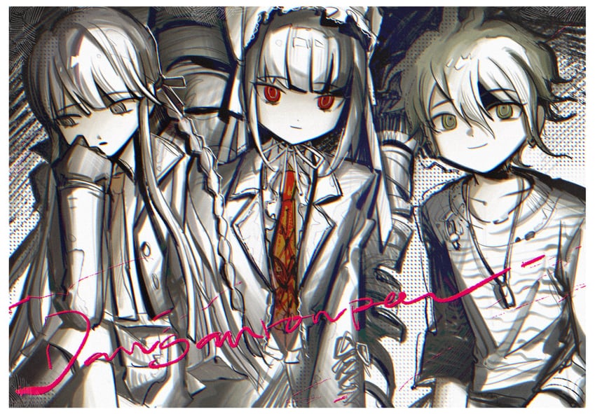 kirigiri kyoko, celestia ludenberg, and amami rantaro (danganronpa and 3 more) drawn by bbbbbaasos