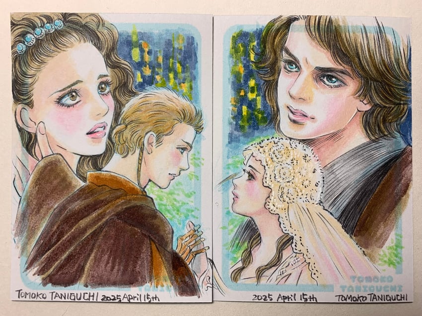 anakin skywalker and padme amidala (star wars) drawn by tomoko_taniguchi