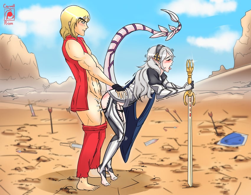 female corrin and ken masters (fire emblem and 3 more) drawn by carmill_prinn