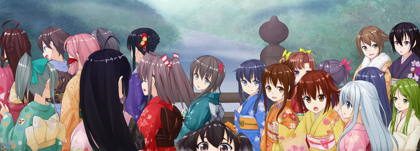 hibiki, kongou, inazuma, ikazuchi, akatsuki, and 15 more (kantai collection) drawn by akai_ronii
