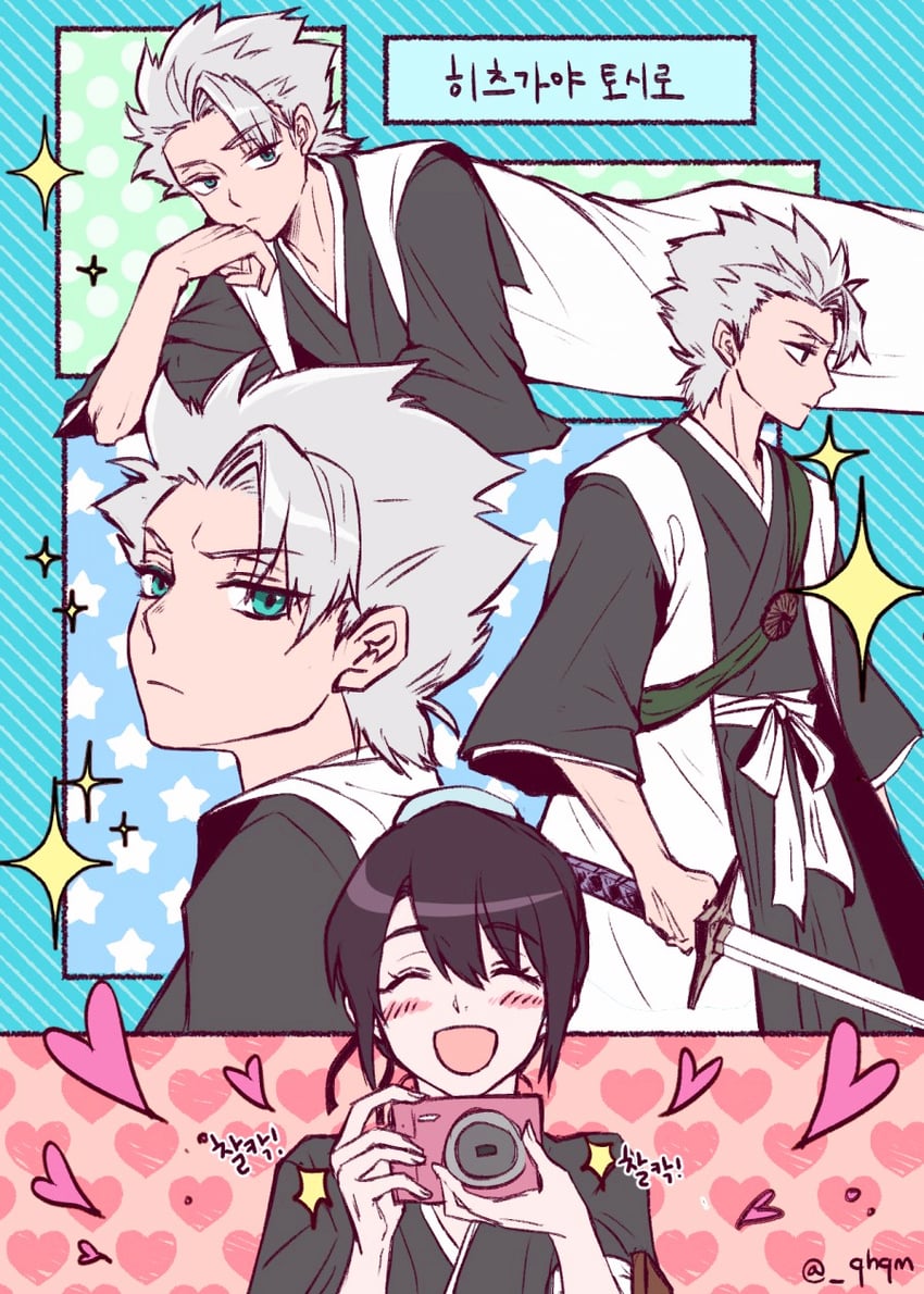 hitsugaya toushirou and hinamori momo (bleach) drawn by qhqm
