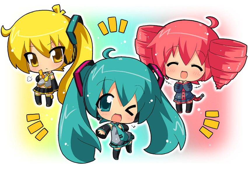 hatsune miku, kasane teto, and akita neru (vocaloid and 2 more) drawn by hahifuhe
