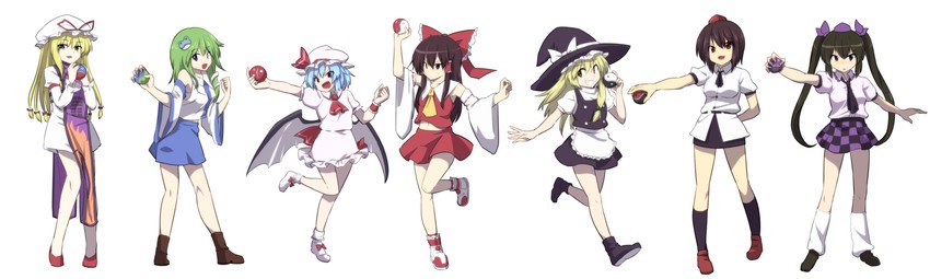 hakurei reimu, kirisame marisa, remilia scarlet, kochiya sanae, yakumo yukari, and 3 more (touhou and 8 more) drawn by leon_(mikiri_hassha)