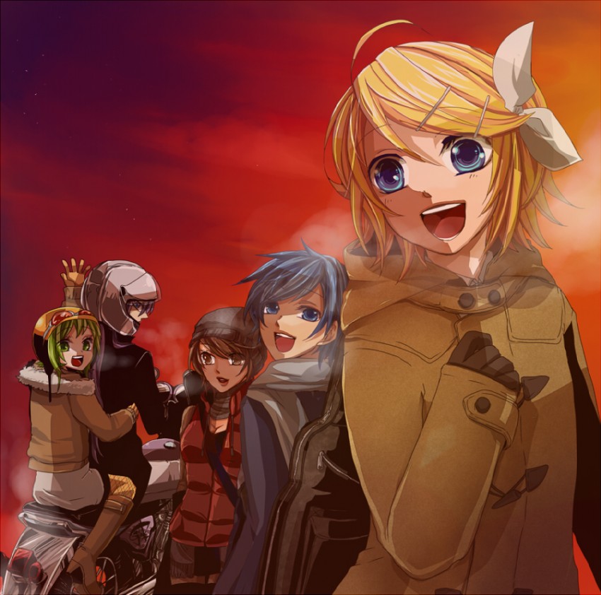 kagamine rin, kaito, meiko, gumi, and kamui gakupo (vocaloid) drawn by ui_(rot)